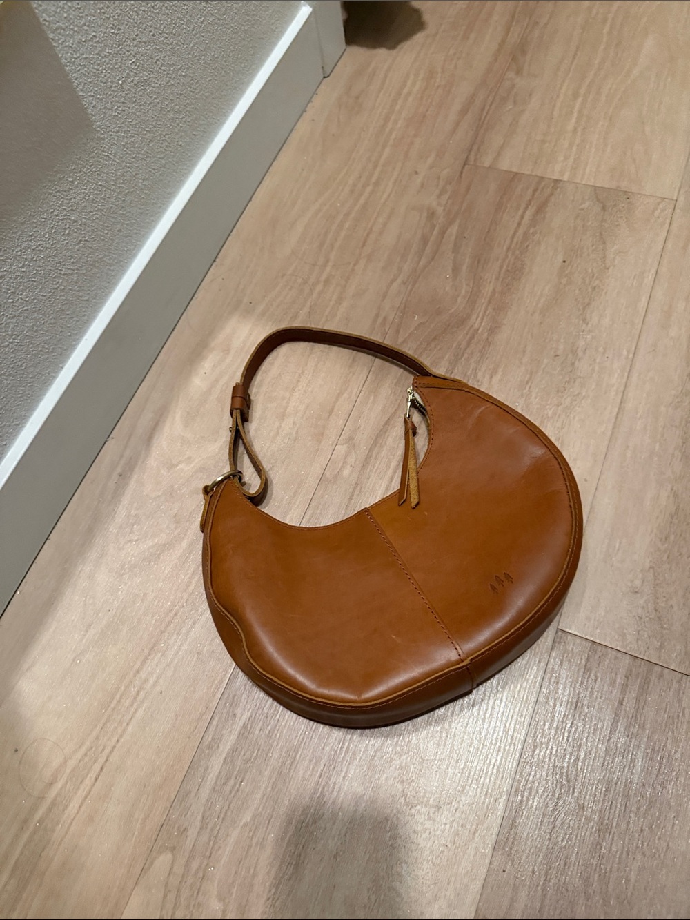 Minimal Crescent Shoulder Bag in Cognac Leather